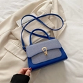 Klein blue crossbody bag in lychee pattern leather and woven fabric with gold lock - Blue
