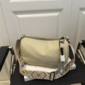 Minimalist light green Boston shoulder bag with bohemian geometric wide strap and charm - Khaki