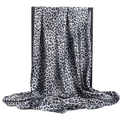 Elegant black and white leopard print satin square silk scarf on a display frame - Grey Leopard