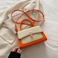 Orange and beige crossbody bag with contrast stitching and golden horseshoe buckle - Orange