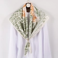 Foulard quadrato 90x90cm in raso con stampa mappa e architettura in verde e arancione - 90*90cm / Beige (Mappa Vintage Verde e Arancione)