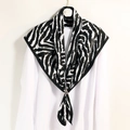 Classic zebra print 90x90cm square silk scarf with a metallic X-shape buckle clip - Black Border