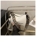 White crescent bucket bag with ethnic geometric wide shoulder strap and OOTMAO logo - White and Black