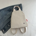 Zainetto versatile in nylon crema con etichetta FASHION rossa e logo M argento - Beige