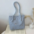 Borsa tote azzurra plissettata con farfalle d'argento e manico intrecciato - Senza Ciondolo / Blu