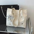 White tote bag with metallic butterfly detail, braided straps and cloud charm - With Cloud Pendant / Off White