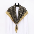 Vintage paisley print large square satin silk scarf in bronze yellow with floral patterns - Black Yellow