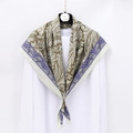 Vintage paisley silk square scarf in khaki and purple on decorative hanger - 90x90cm / Bean Green