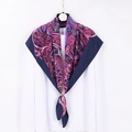 Pañuelo de seda 90x90cm azul marino y rosa con motivos paisley y flores boho - 90x90cm (Twill pañuelo antideslizante) / Fucsia