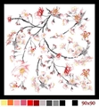 Elegant 90x90cm satin square scarf featuring pink cherry blossom print on white backdrop - Black