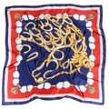 Foulard quadrato in satin da 90 cm con stampa a catena rossa e blu e motivo a cavallo oro - Rosso Navy