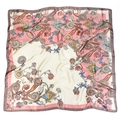 Elegant 90cm paisley floral print satin silk scarf in pink and white for women - Pink and Off-white Paisley (#3)