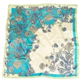 90cm vintage paisley print satin silk scarf in blue and green with a smooth glossy finish - Lake Blue Champagne Paisley (#2)