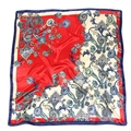 Classic paisley print square satin silk scarf in red and ivory with navy blue borders - Red Paisley (#1)