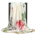 Elegant Chinese silk scarf with lotus ink painting hanging in a black frame - Light Green / 90x90cm