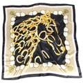 Foulard di raso 90cm con stampa equestre a testa di cavallo e catene color oro - Cachi Nero
