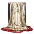 Detail of baroque silk scarf with golden chain print and elegant satin texture - Burgundy