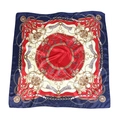 Classic chain and belt print satin square scarf in red and navy blue for women - Navy Blue