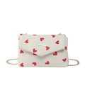 Chic corduroy crossbody bag with red heart pattern and elegant gold chain strap - Heart White