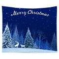 Nordic Christmas tapestry in dark blue featuring a snow forest reindeer and starry sky - 95x73 / Blue Night Reindeer (CGT048-15)