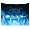 Nordic dark blue Christmas wall tapestry featuring Santa Claus and reindeer over forest - 130x150 / Santa Night Forest (CGT048-17)
