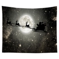 Nordic Christmas tapestry with black and white Santa Claus and reindeer over the moon - 130x150 / Santa Moon Silhouette (CGT048-20)