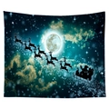 Nordic Christmas tapestry featuring Santa Claus and reindeer flying in a starry night sky - 130x150 / Reindeer Moon Flight (CGT048-21)