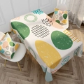 Waterproof linen tablecloth with abstract geometric patterns in yellow and green - Abstract Geometric Patchwork (ZB006-8)