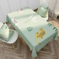 Linen rectangle tablecloth featuring cartoon leopards and tropical green palm leaves - Cartoon Leopard Tropical Plant (ZB006-9)