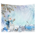 Christmas snowman tapestry featuring pine branches and blue gift boxes on snowy background - Snowman Winter Scenery Style (CGT049-2) / Sanded Style (95x73)