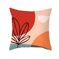 Modern abstract cushion cover with bold geometric shapes and floral lines on peach skin fabric - Red Orange Green Abstract Leaf Geometric(TPR320-1)