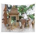 Christmas tapestry featuring a vintage lantern and golden gift boxes in a winter forest scene - Vintage Wood Lantern Style (CGT049-3) / Sanded Style (95x73)