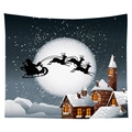 Christmas wall tapestry with Santa and reindeer sleigh over snowy village scene - Santa Claus Sleigh Style (CGT049-5) / Sanded Style (95x73)