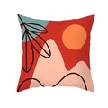 Abstract Nordic pillowcase featuring geometric sun, mountains, and green leaves design - Sunset Mountains Plant Leaf Abstract(TPR320-7)