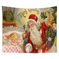Vintage Christmas tapestry with Santa Claus and sleeping girl scene on white background - 复古圣诞老人女孩(CGT049-12) / Sanded Style (95x73)