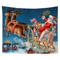 Vintage Christmas tapestry featuring Santa's reindeer sleigh flying over a snowy village - Santa Claus Sled Flying Over Snow Village Style (CGT049-13) / Sanded Style (95x73)