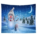 Christmas snowman tapestry with festive gift boxes and moonlit snowy pine forest - Snowman Starry Sky Crescent Moon Style (CGT049-14) / Sanded Style (95x73)