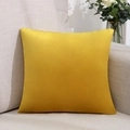 Quadratischer gelber Samt-Kissenbezug auf einem neutralen Sofa in einem minimalistischen Wohnzimmer - Bezug + Kern / LSR-7-27 Senfgelb