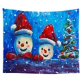 Christmas wall tapestry with oil painting style snowman and festive tree design - Two Snowmen and Christmas Tree (CGT049-16) / Sanded Style (95x73cm)