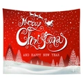 Red Christmas tapestry with white Merry Christmas text and reindeer sleigh silhouette - Festive Red Christmas Greeting Style (CGT049-17) / Sanded Style (95x73cm)