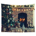 Christmas wall tapestry with festive tree and cozy fireplace for room decoration - American Country Fireplace Christmas Tree Style (CGT049-21) / Sanded Style (95x73)