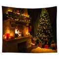 Christmas tapestry featuring a cozy fireplace and decorated tree with gifts - Stone Fireplace Candle Christmas Tree Style (CGT049-22) / Sanded Style (95x73)