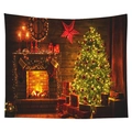 Christmas tapestry with festive tree, fireplace and gift boxes for room decor - Clock Christmas Tree Fireplace Style (CGT049-23) / Sanded Style (95x73)
