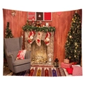 Christmas tapestry featuring a warm fireplace scene with stockings and a tree - Fireplace & Stockings Style (CGT049-25) / Sanded Style (95x73)