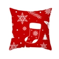 Red Christmas pillow cover featuring white festive stocking, snowflakes and tree patterns - Red Base Christmas Stocking (TPR305-15)