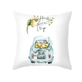 Kissenhülle in Weiß mit gelber Zitrone und blauem Oldtimer-Druck im nordischen Stil - Vintage Auto Urlaubs Stil (TPR296-31)