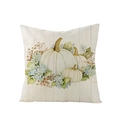 Polyester pumpkin print pillow cover with white pumpkins and blue flowers in autumn style - Three White Pumpkins with Light Blue Flowers (JYM107-1)