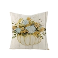 Thanksgiving pumpkin and blue hydrangea print on square linen pillow cover - Yellow Pumpkin with Blue Hydrangea (JYM107-2)