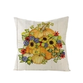 Fall harvest pumpkin and sunflower print decorative square pillowcase in cream polyester - Autumn Pumpkin Sunflower Floral (JYM107-6)
