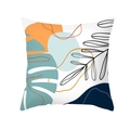 Peach skin square cushion cover with orange and blue abstract tropical leaf pattern - Blue Tropical Plant Lines (TPR317-6)